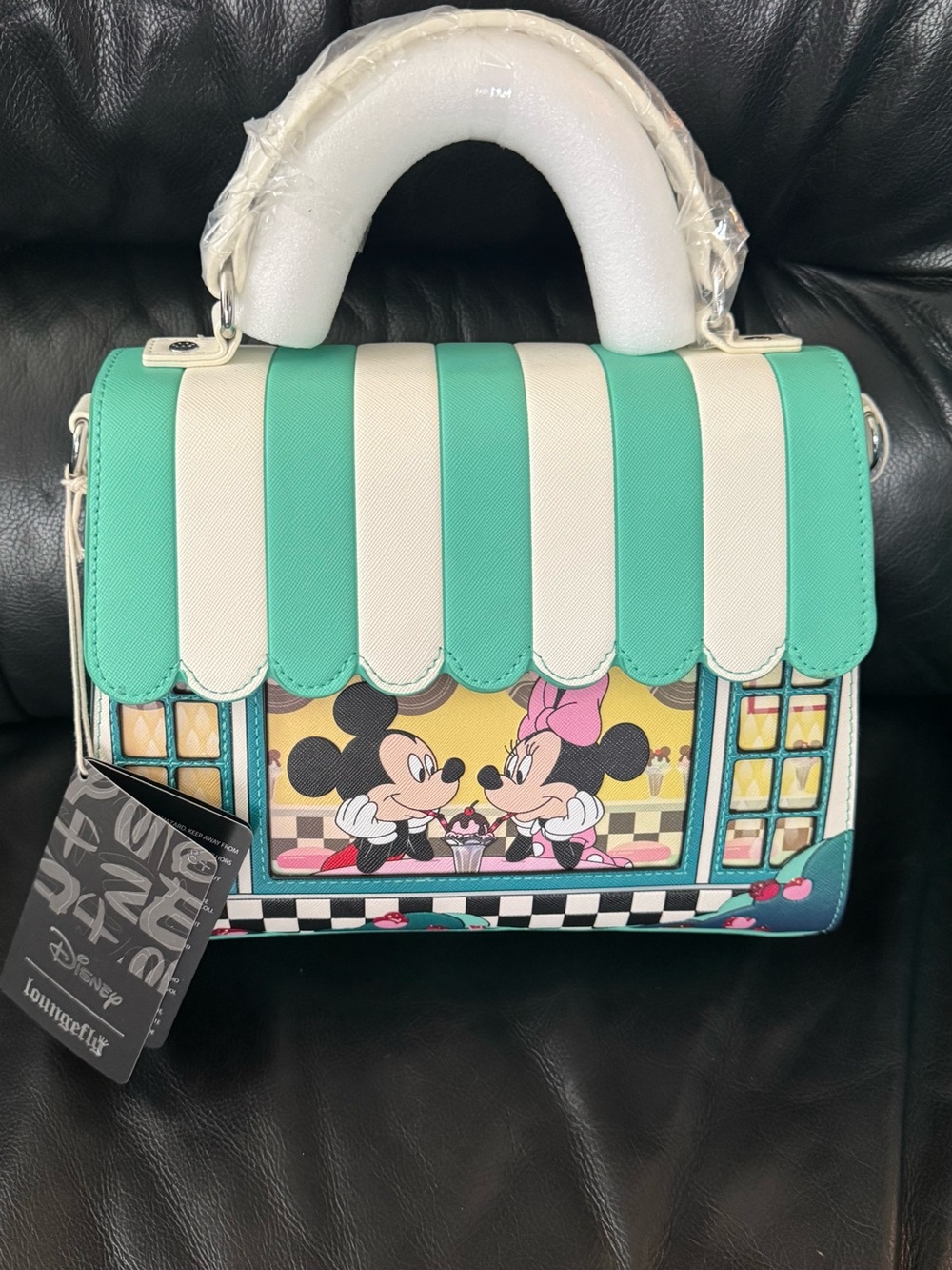 Loungefly Mint & White Mickey & Minnie Diner Satchel